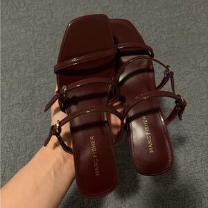 Marc Fisher Burgundy Strappy Square-Toe Kitten heels